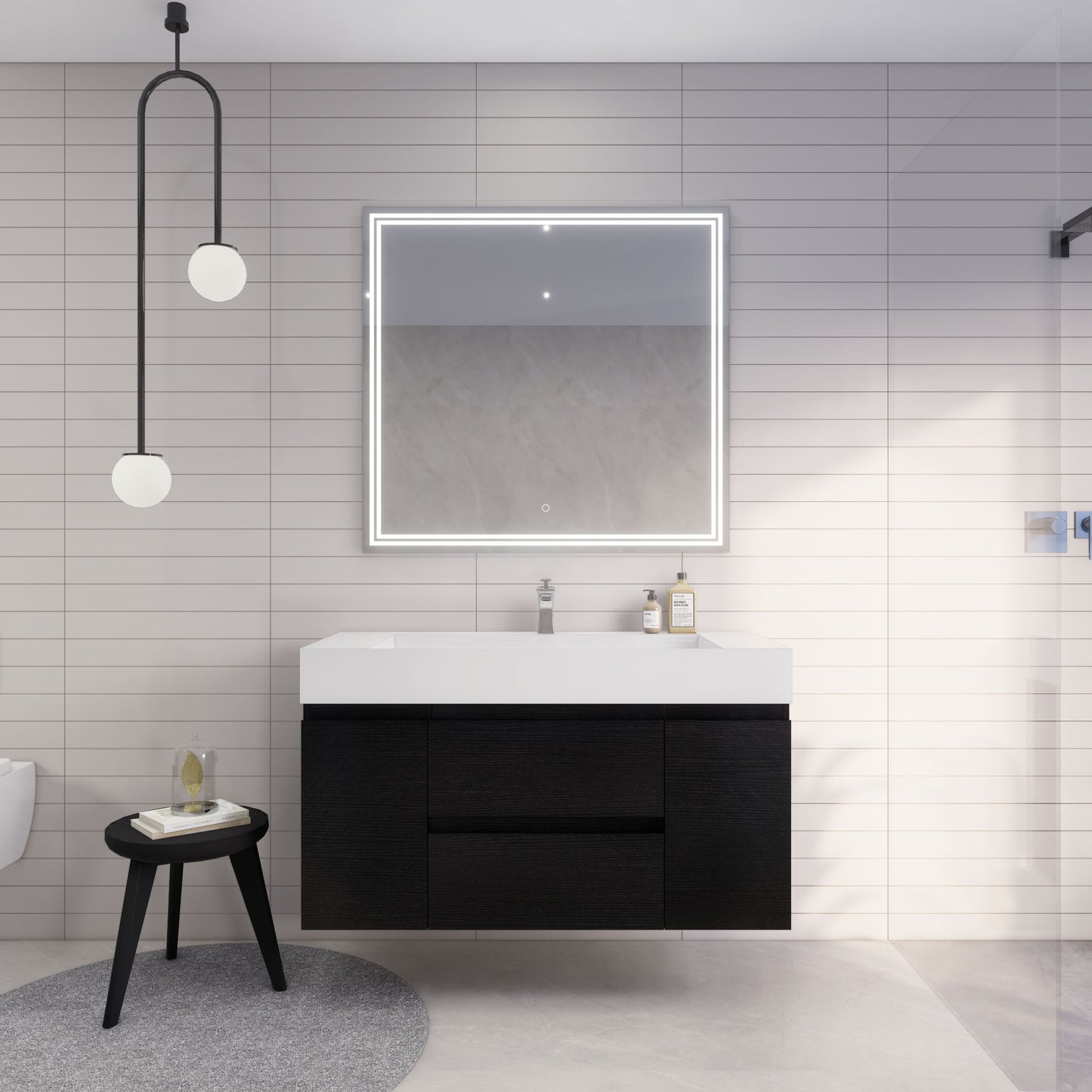 Monterey 48" Rich Black Wall Mounted Vanity with Reinforced Acrylic Sink
