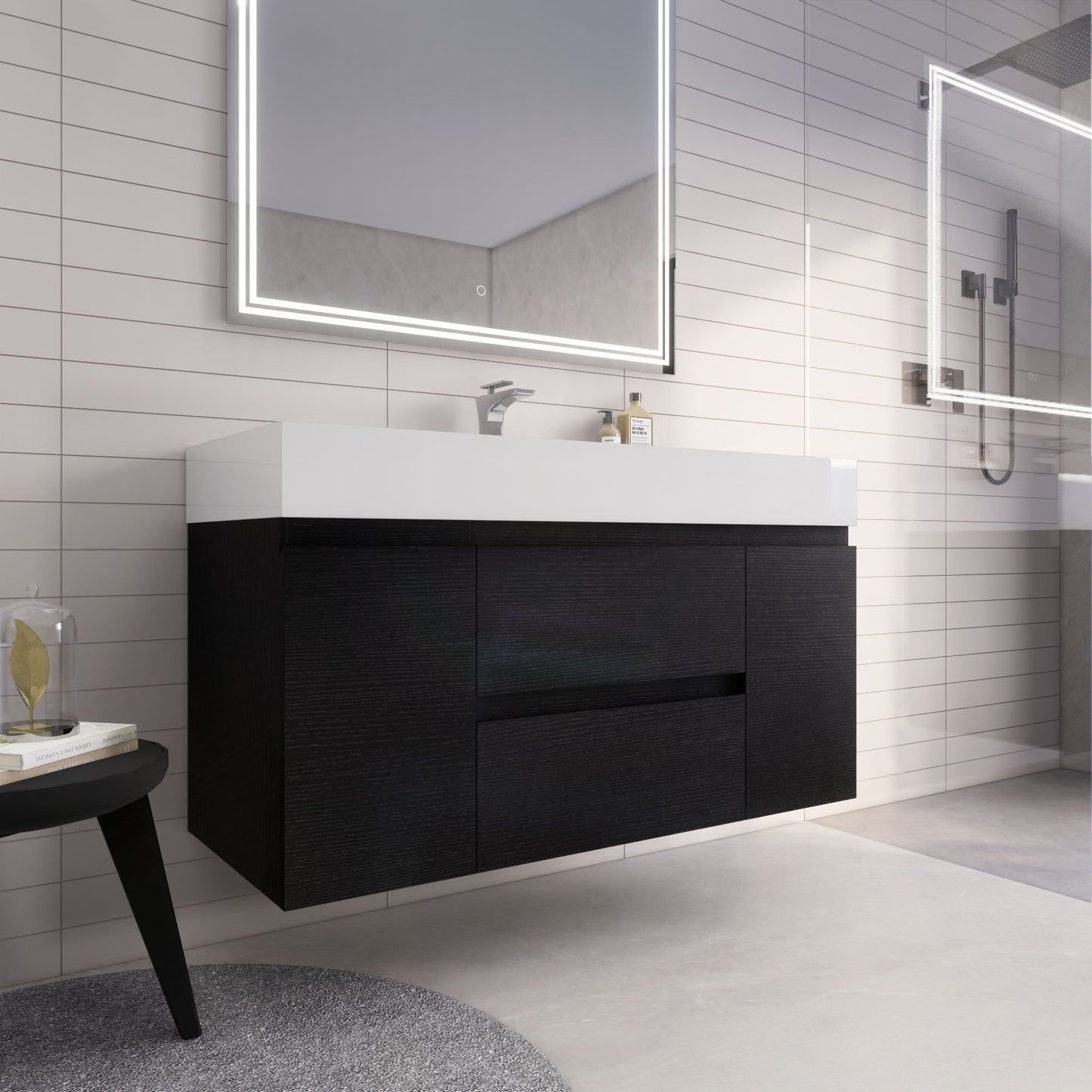 Monterey 48" Rich Black Wall Mounted Vanity with Reinforced Acrylic Sink