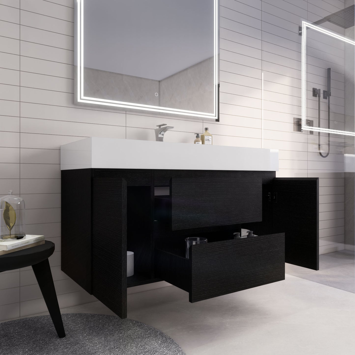 Monterey 48" Rich Black Wall Mounted Vanity with Reinforced Acrylic Sink