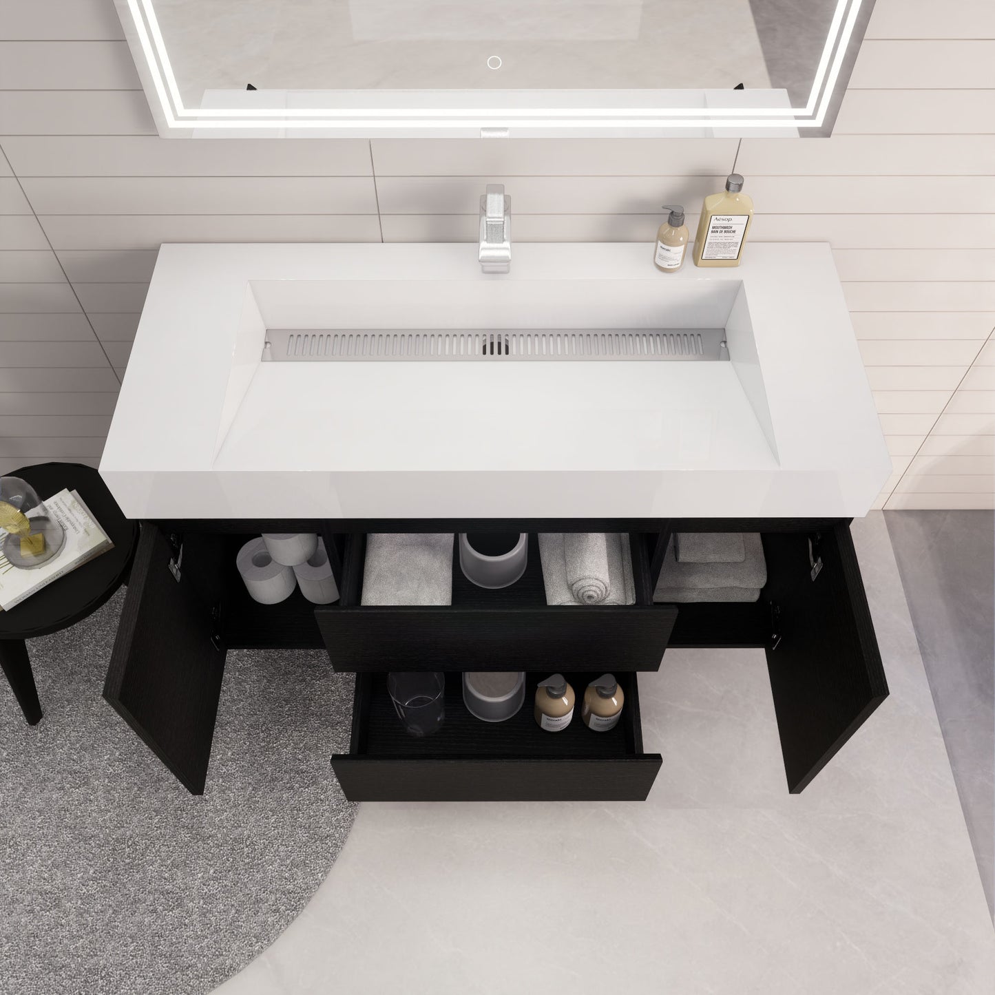 Monterey 48" Rich Black Wall Mounted Vanity with Reinforced Acrylic Sink
