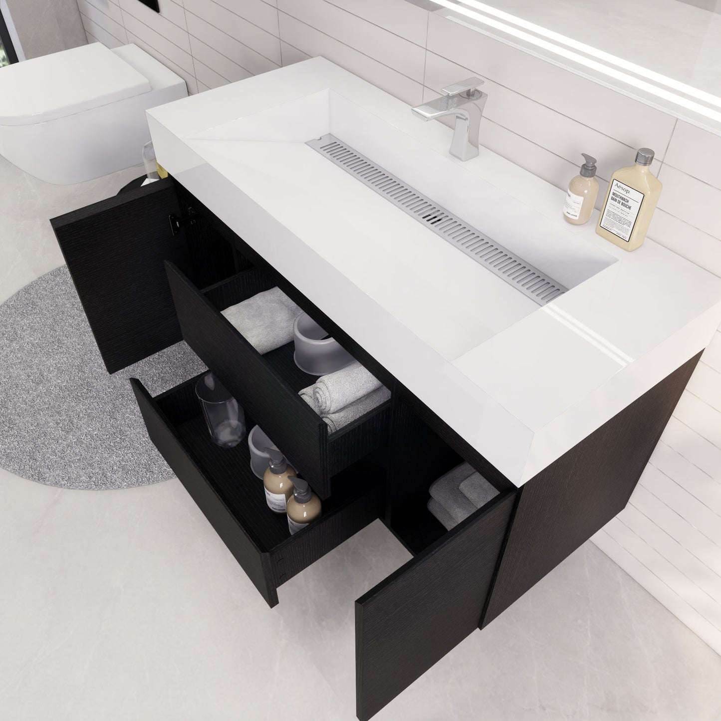 Monterey 48" Rich Black Wall Mounted Vanity with Reinforced Acrylic Sink