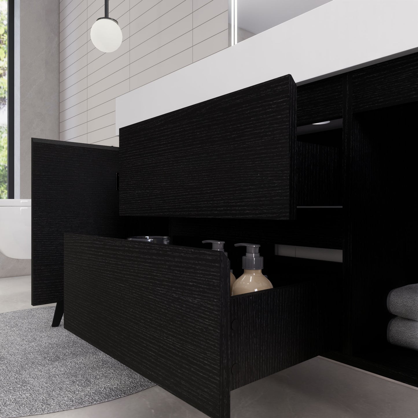 Monterey 48" Rich Black Wall Mounted Vanity with Reinforced Acrylic Sink