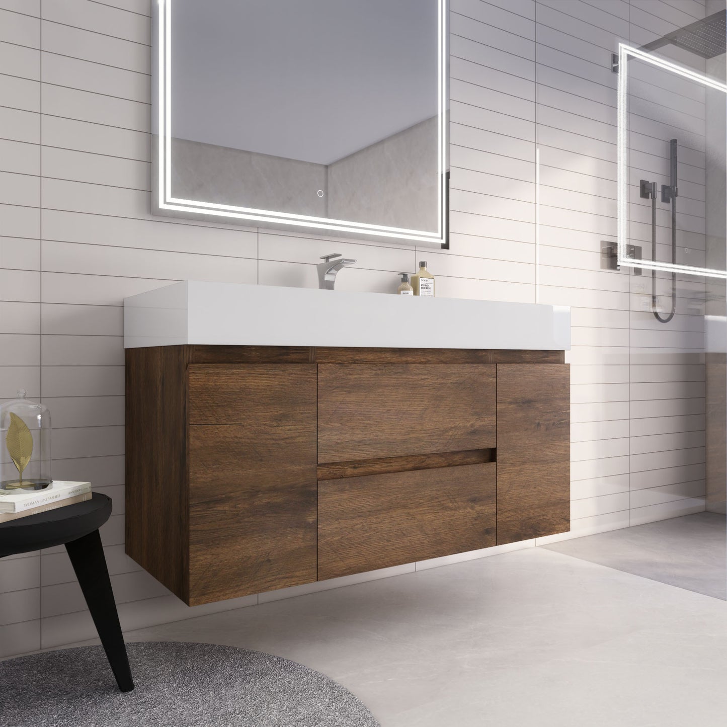 Monterey 48" Rosewood Wall Mounted Vanity with Reinforced Acrylic Sink
