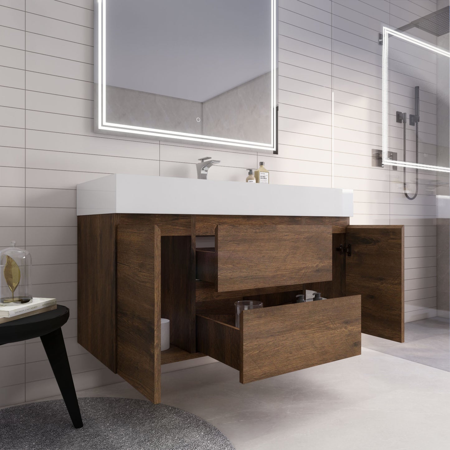 Monterey 48" Rosewood Wall Mounted Vanity with Reinforced Acrylic Sink