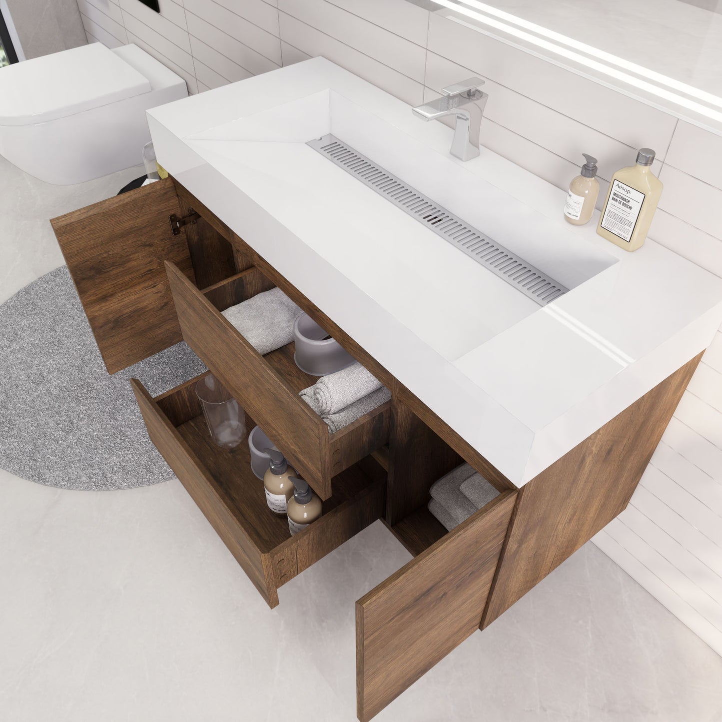 Monterey 48" Rosewood Wall Mounted Vanity with Reinforced Acrylic Sink