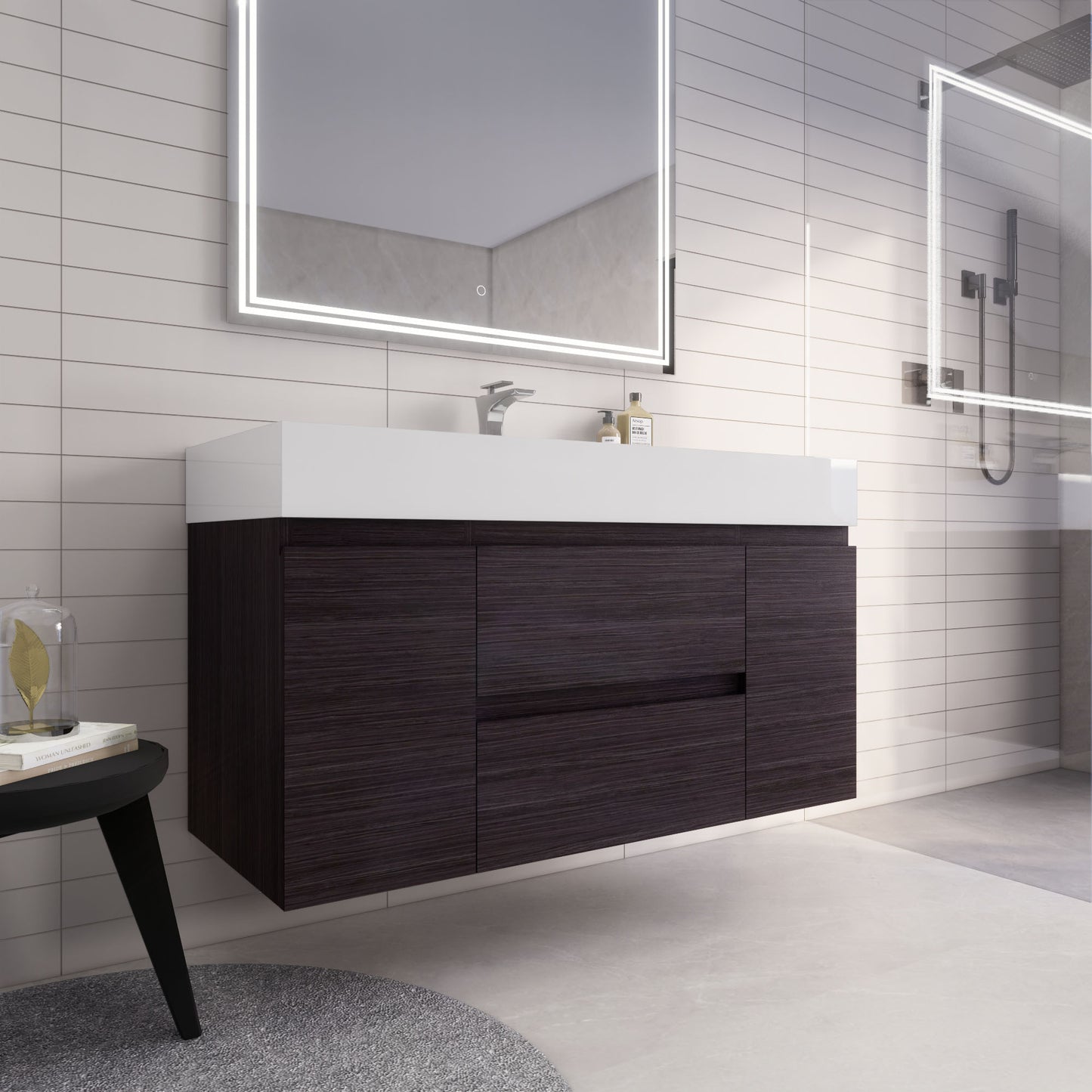 Monterey 48" Dark Gray Oak Wall Mounted Vanity with Reinforced Acrylic Sink