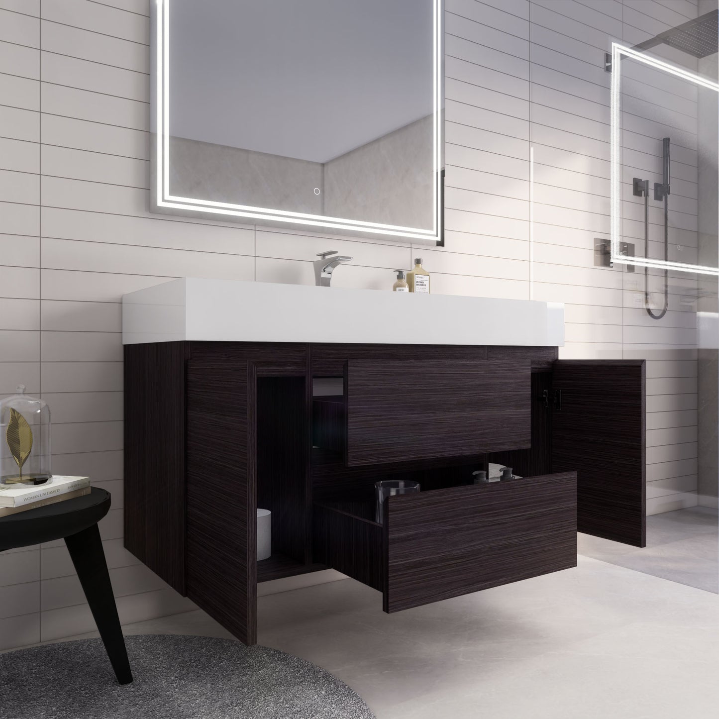 Monterey 48" Dark Gray Oak Wall Mounted Vanity with Reinforced Acrylic Sink