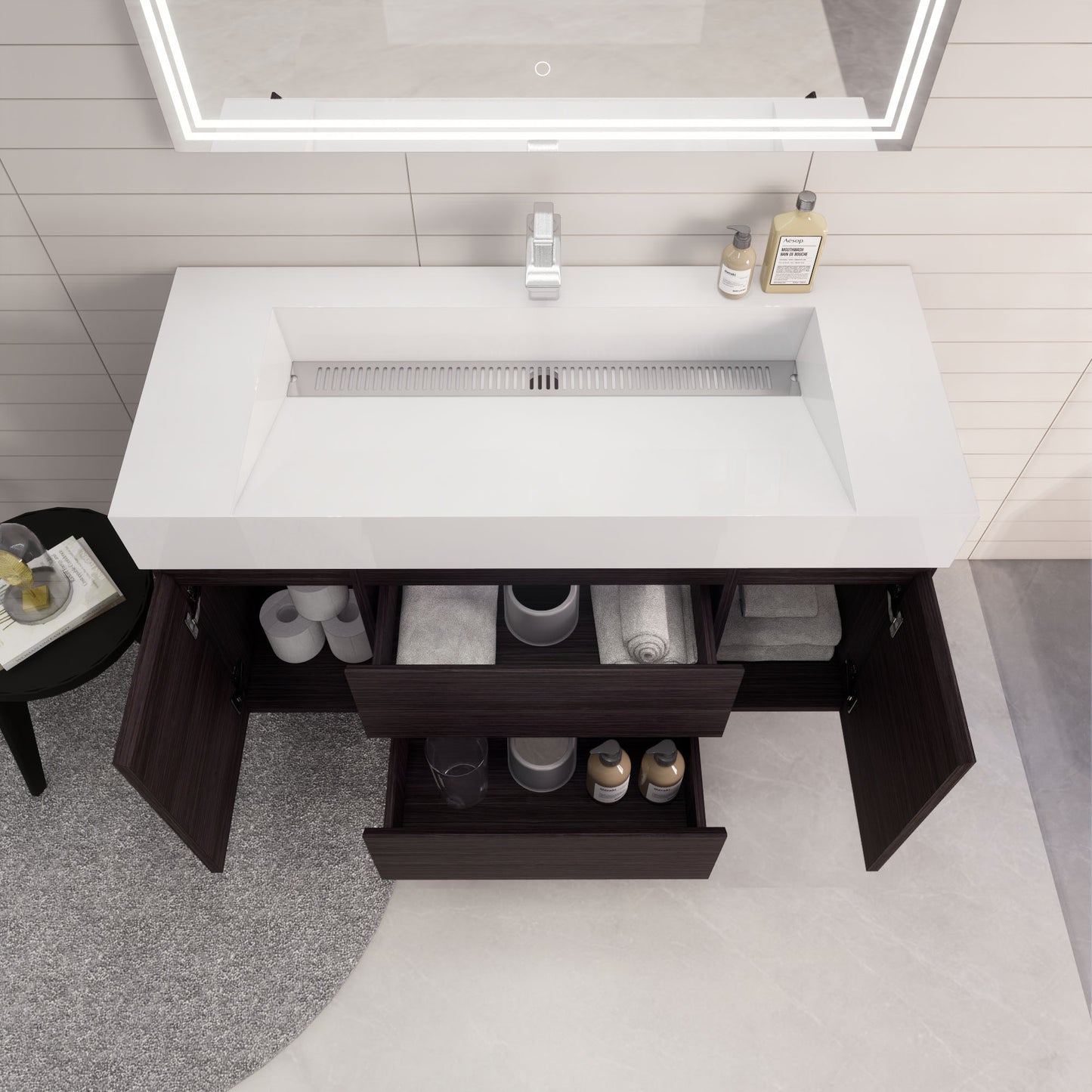 Monterey 48" Dark Gray Oak Wall Mounted Vanity with Reinforced Acrylic Sink