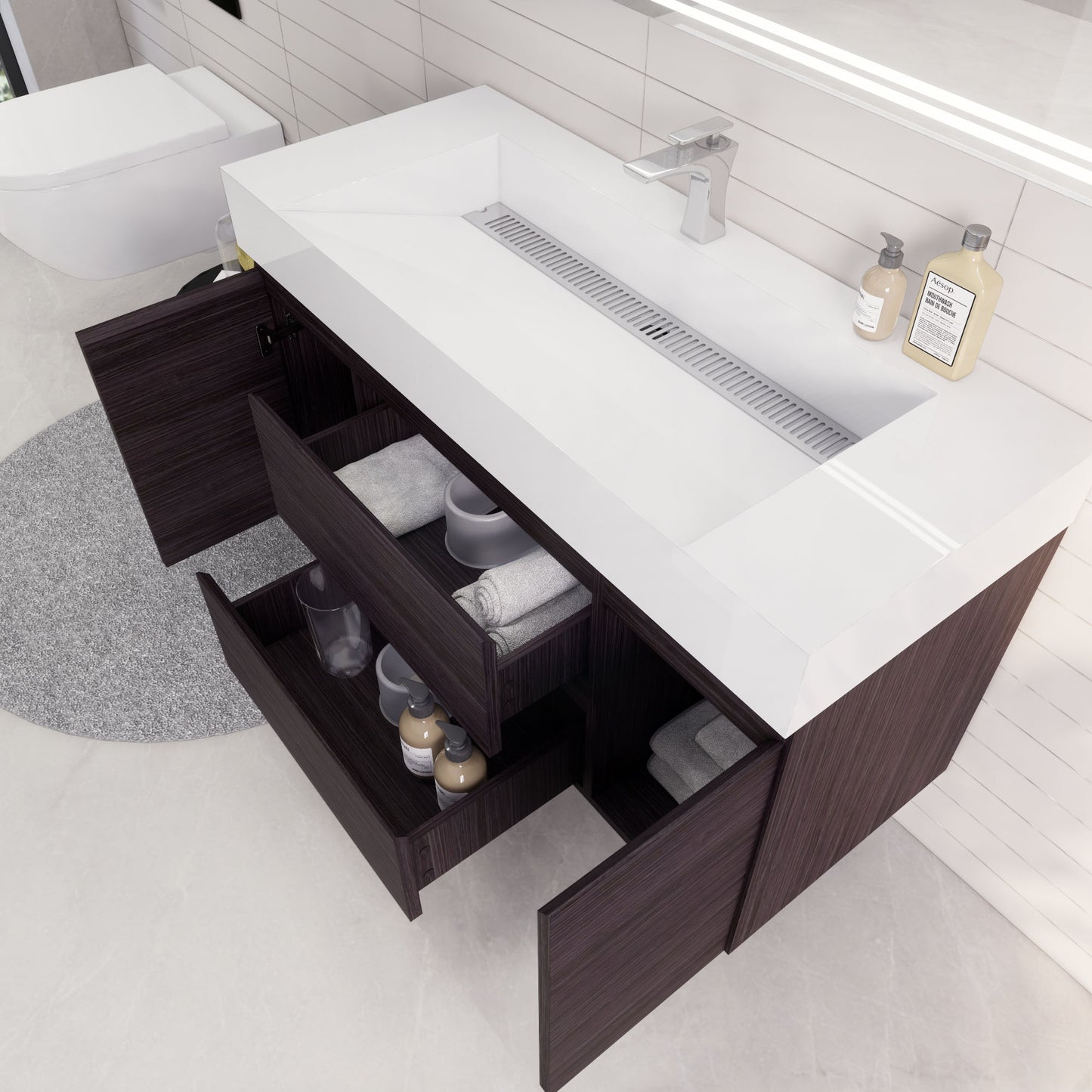 Monterey 48" Dark Gray Oak Wall Mounted Vanity with Reinforced Acrylic Sink