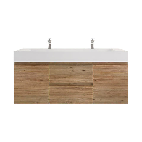 Monterey 60" Natural Oak Wall Mounted Vanity with Reinforced Acrylic Sinks