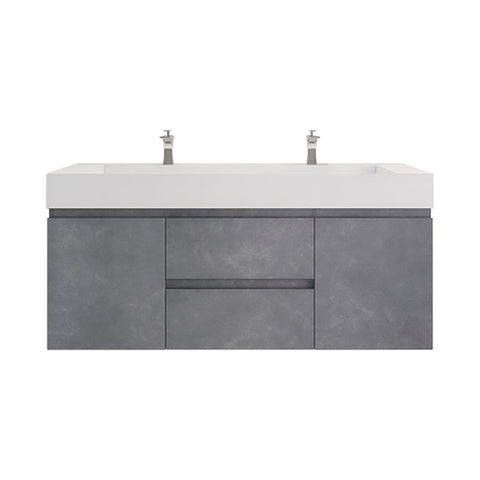 Monterey 60" Cement Gray Wall Mounted Vanity with Reinforced Acrylic Sinks