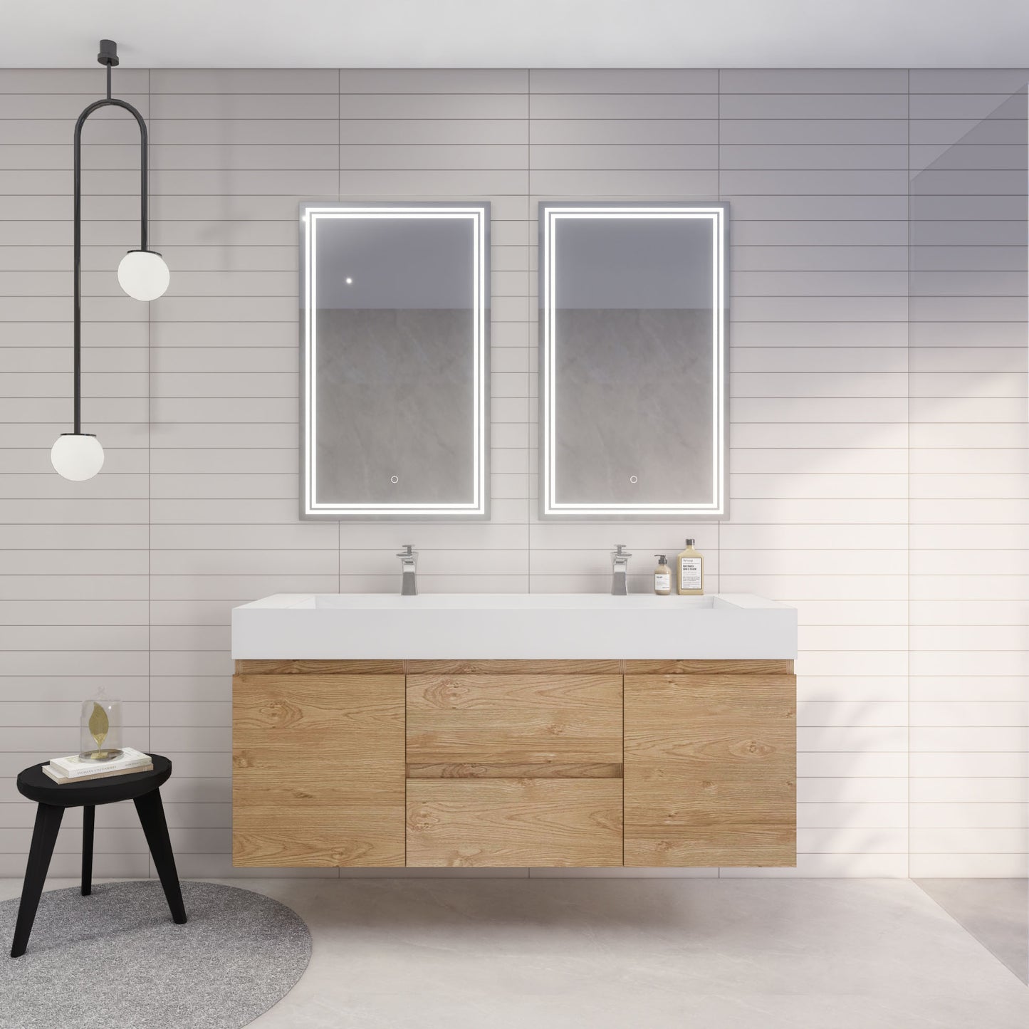 Monterey 60" New England Oak Wall Mounted Vanity with Reinforced Acrylic Sinks
