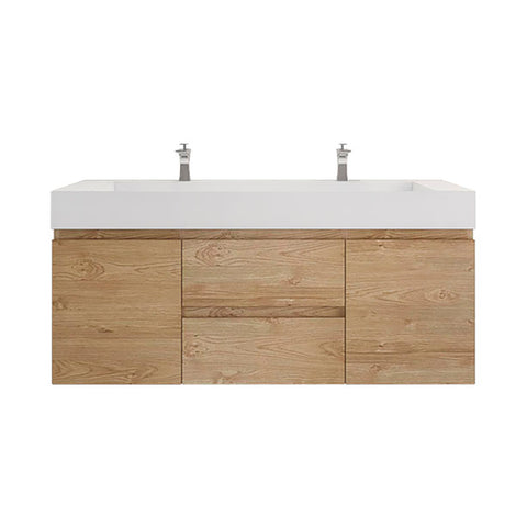 Monterey 60" New England Oak Wall Mounted Vanity with Reinforced Acrylic Sinks