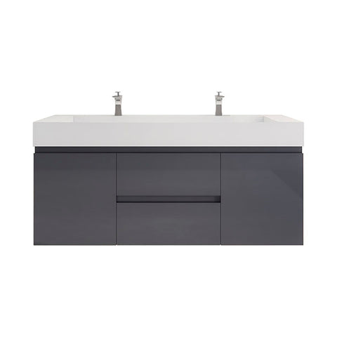 Monterey 60" Glossy Gray Wall Mounted Vanity with Reinforced Acrylic Sinks