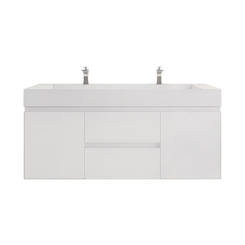 Monterey 60" Glossy White Wall Mounted Vanity with Reinforced Acrylic Sinks