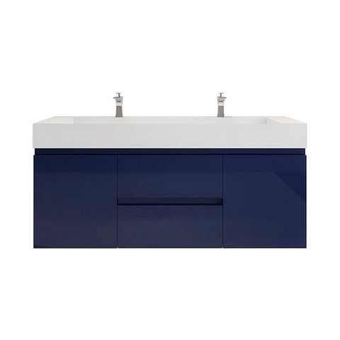 Monterey 60" Night Blue Wall Mounted Vanity with Reinforced Acrylic Sinks