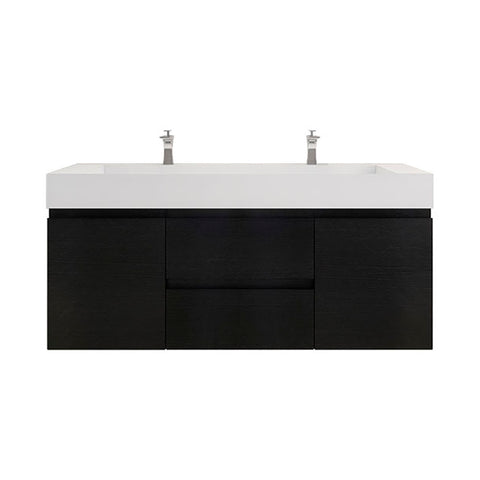 Monterey 60" Rich Black Wall Mounted Vanity with Reinforced Acrylic Sinks