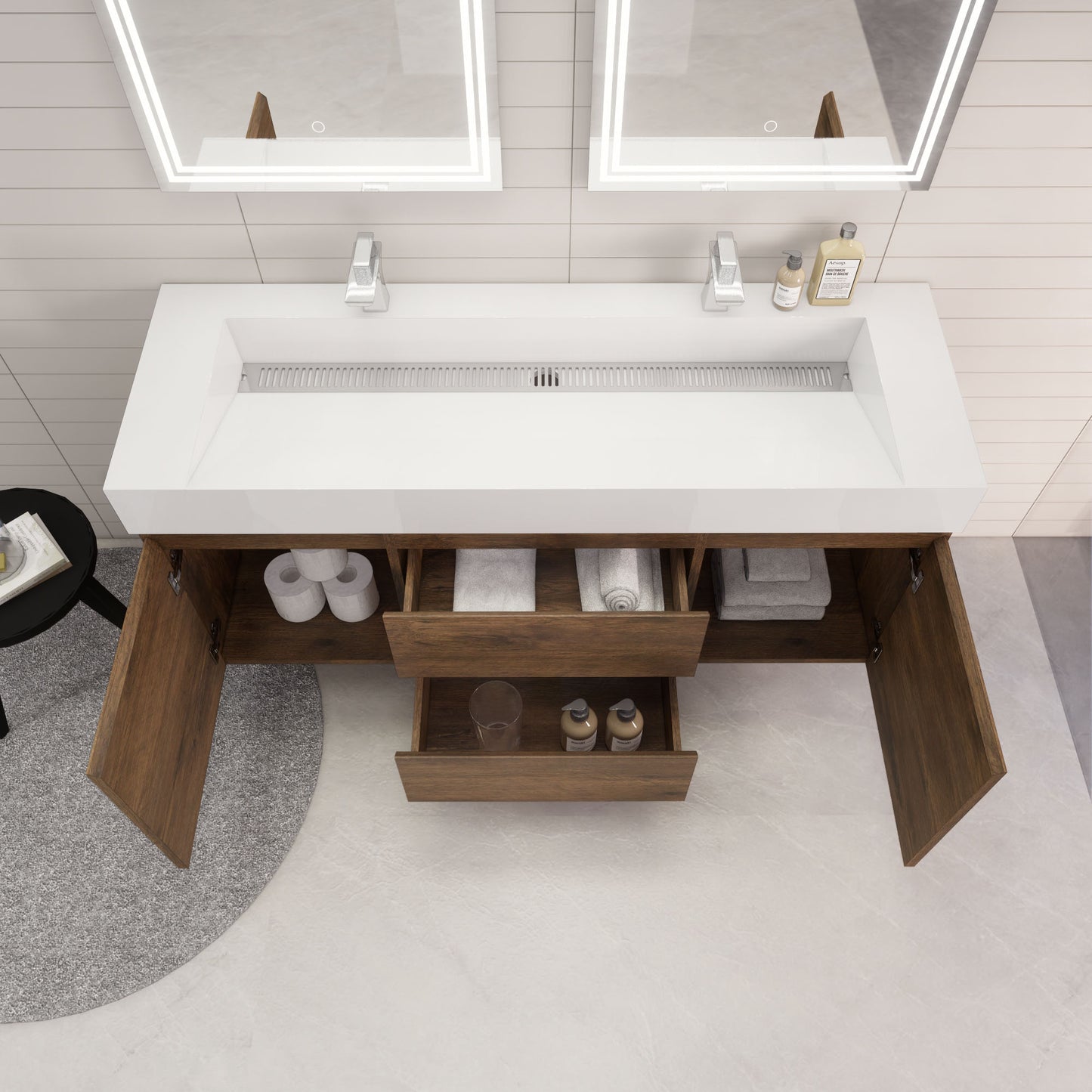 Monterey 60" Rosewood Wall Mounted Vanity with Reinforced Acrylic Sinks
