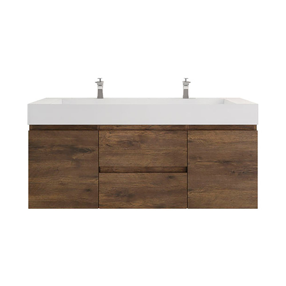 Monterey 60" Rosewood Wall Mounted Vanity with Reinforced Acrylic Sinks