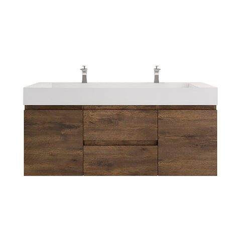 Monterey 60" Rosewood Wall Mounted Vanity with Reinforced Acrylic Sinks