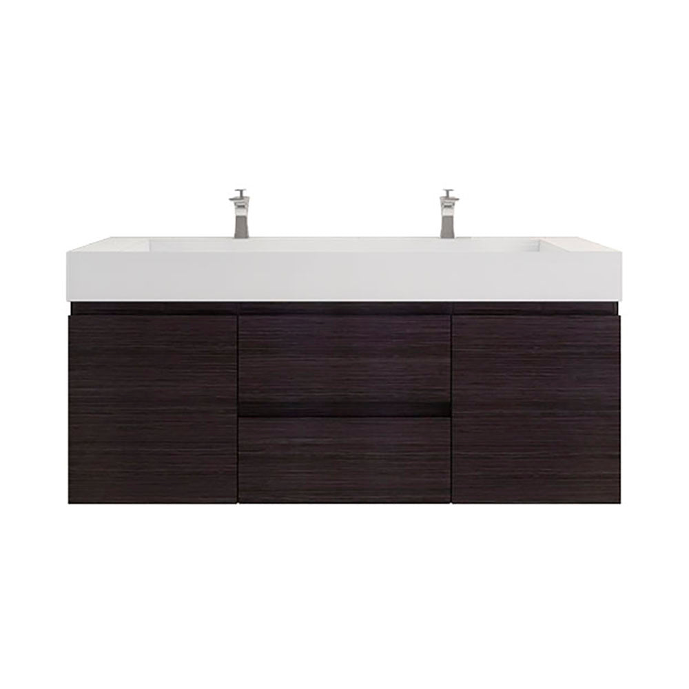 Monterey 60" Dark Gray Oak Wall Mounted Vanity with Reinforced Acrylic Sinks