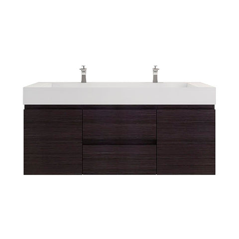 Monterey 60" Dark Gray Oak Wall Mounted Vanity with Reinforced Acrylic Sinks