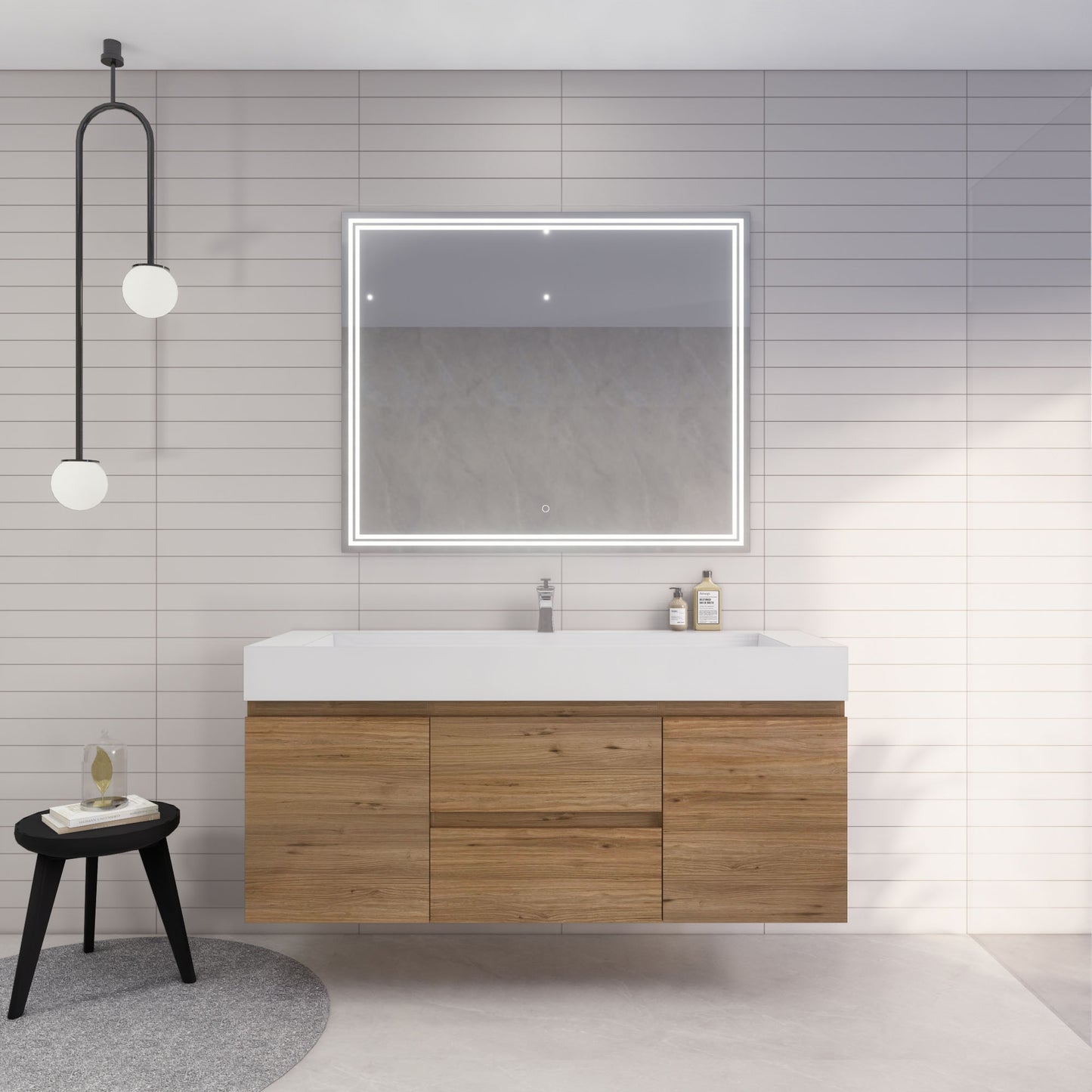 Monterey 60" Natural Oak Wall Mounted Vanity with Reinforced Acrylic Sink