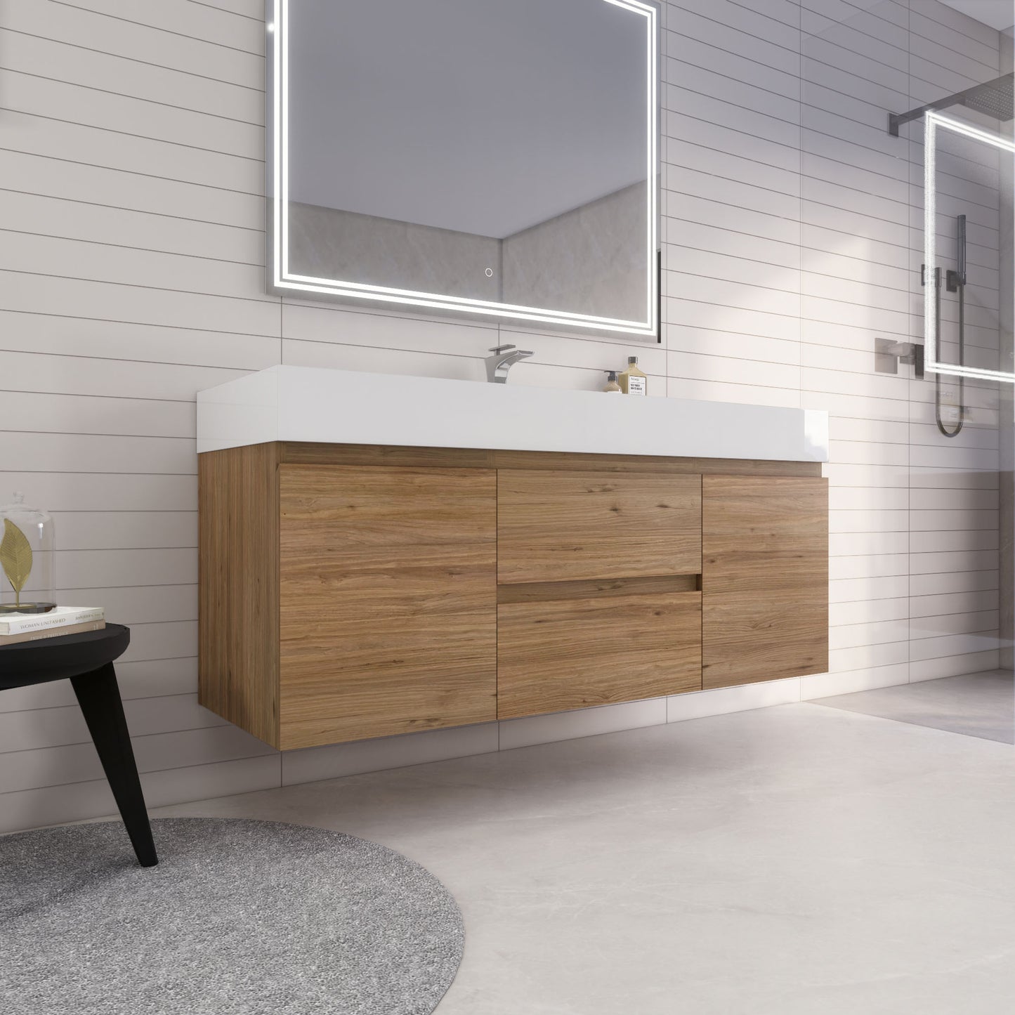 Monterey 60" Natural Oak Wall Mounted Vanity with Reinforced Acrylic Sink