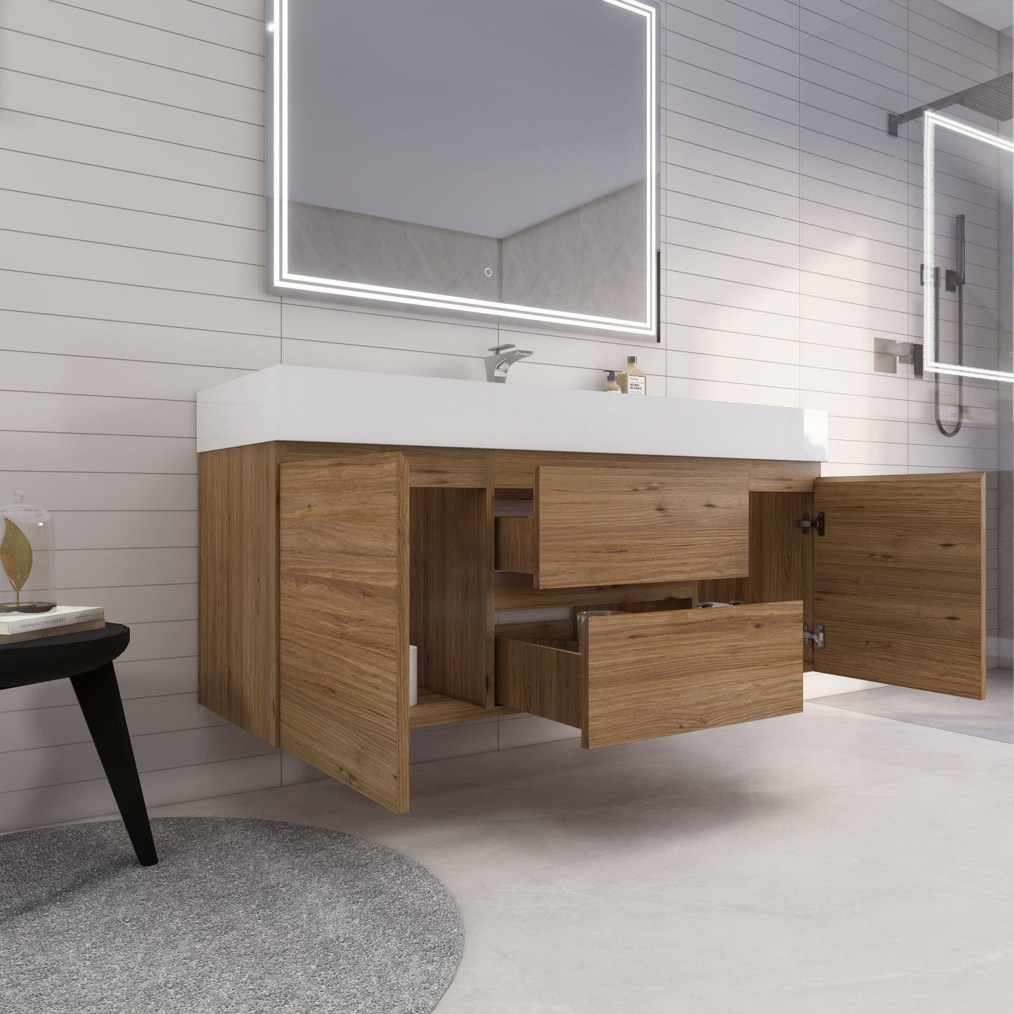 Monterey 60" Natural Oak Wall Mounted Vanity with Reinforced Acrylic Sink