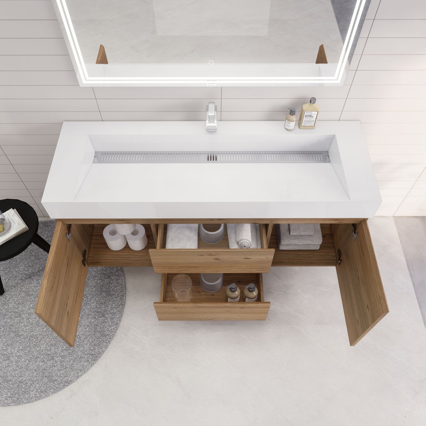 Monterey 60" Natural Oak Wall Mounted Vanity with Reinforced Acrylic Sink