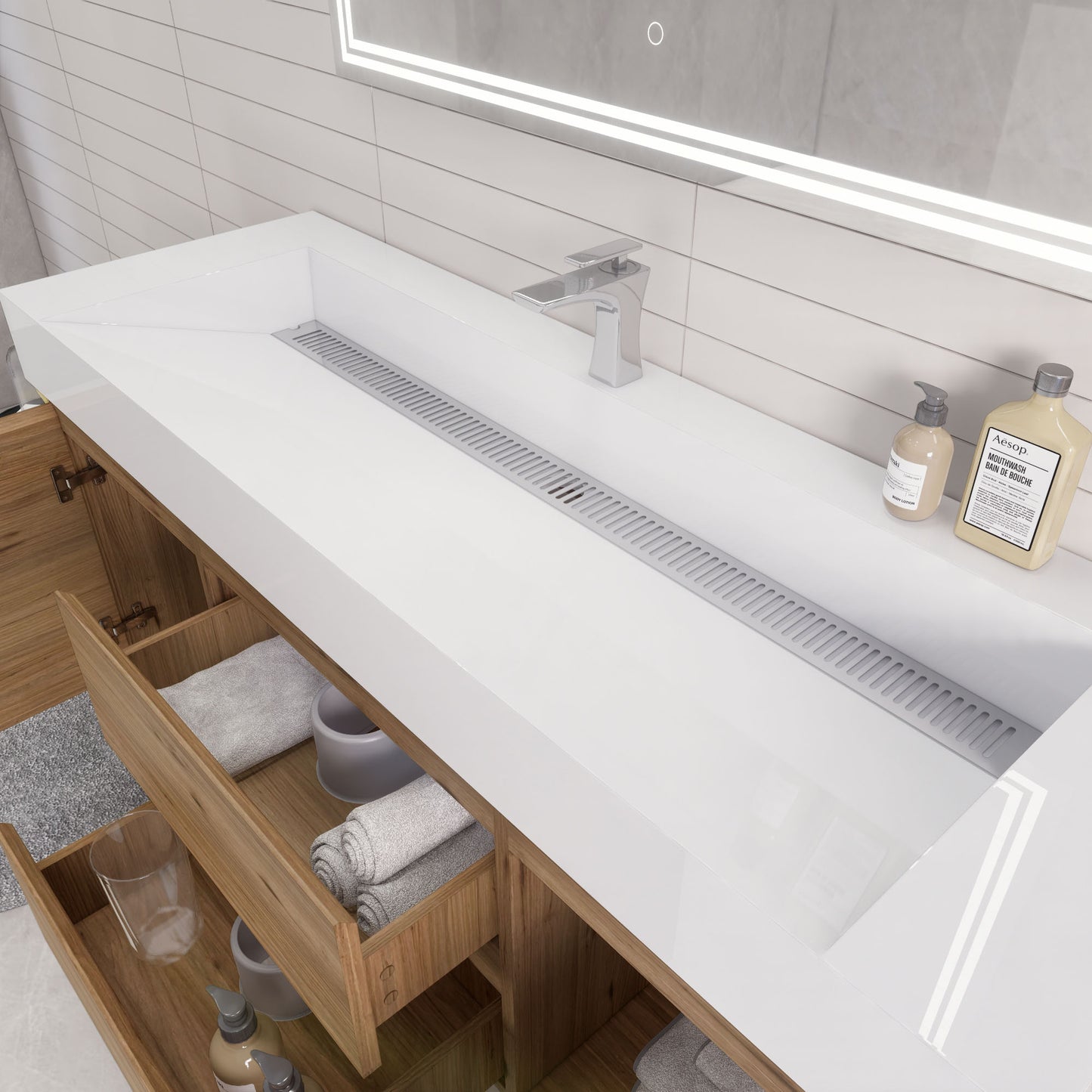 Monterey 60" Natural Oak Wall Mounted Vanity with Reinforced Acrylic Sink