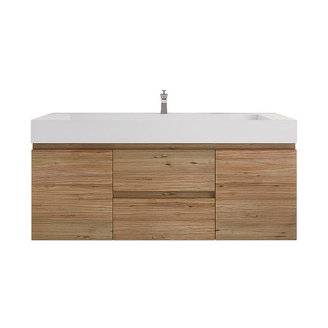 Monterey 60" Natural Oak Wall Mounted Vanity with Reinforced Acrylic Sink