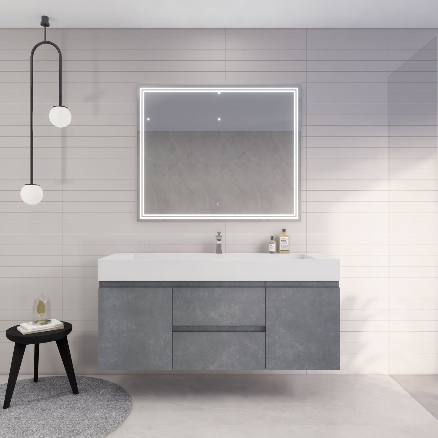 Monterey 60" Cement Gray Wall Mounted Vanity with Reinforced Acrylic Sink
