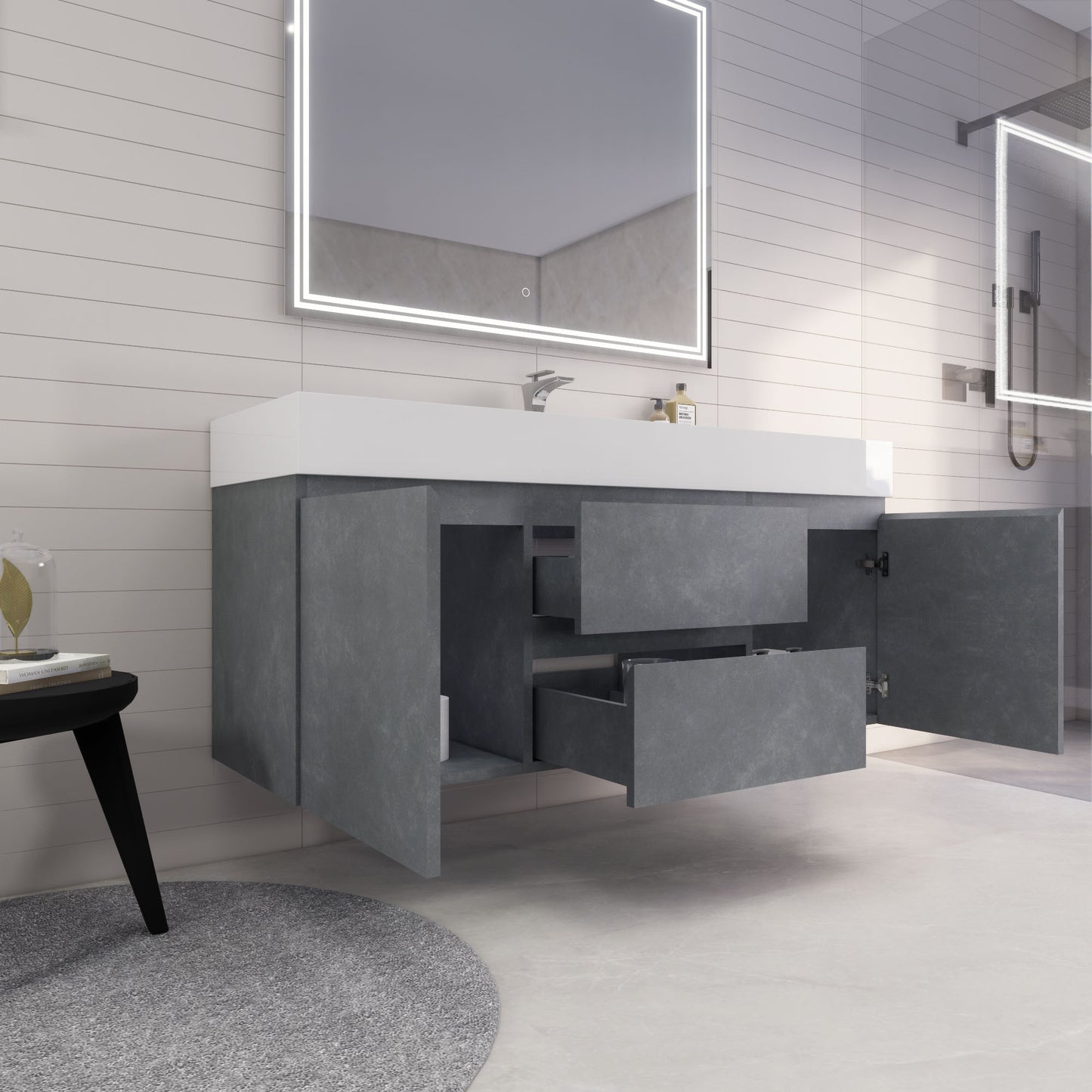 Monterey 60" Cement Gray Wall Mounted Vanity with Reinforced Acrylic Sink