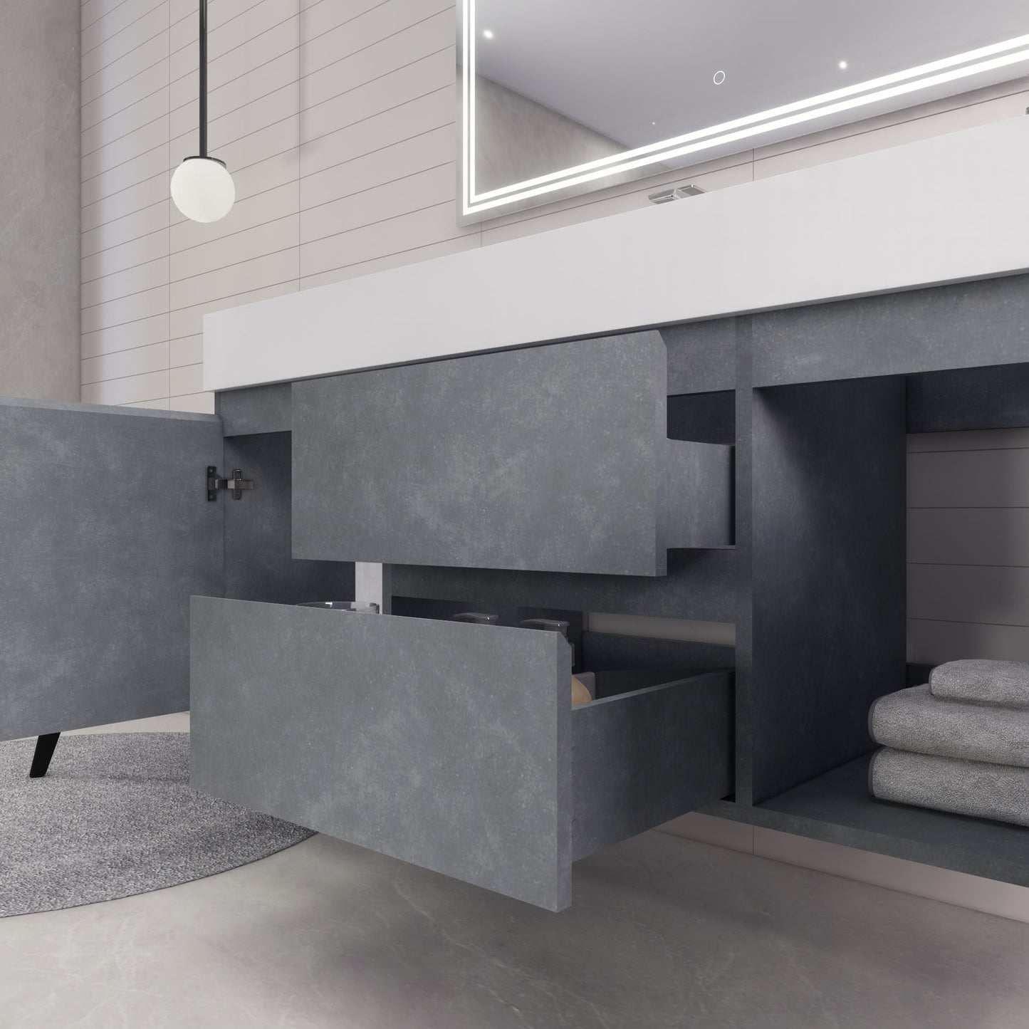 Monterey 60" Cement Gray Wall Mounted Vanity with Reinforced Acrylic Sink