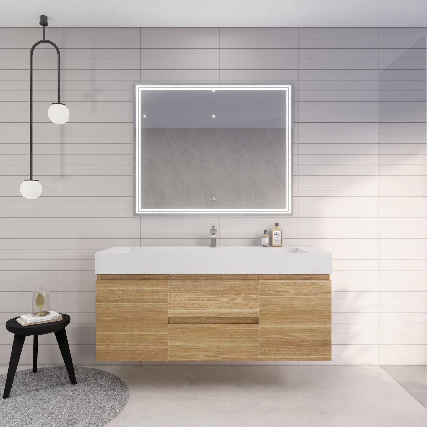 Monterey 60" White Oak Wall Mounted Vanity with Reinforced Acrylic Sink