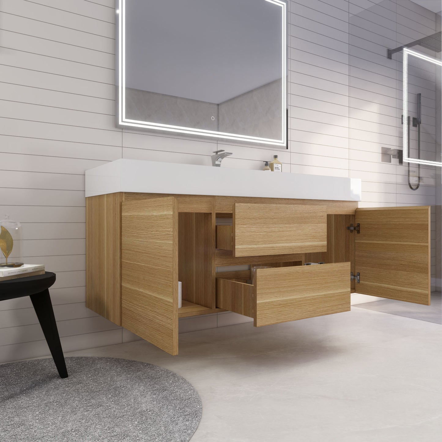 Monterey 60" White Oak Wall Mounted Vanity with Reinforced Acrylic Sink
