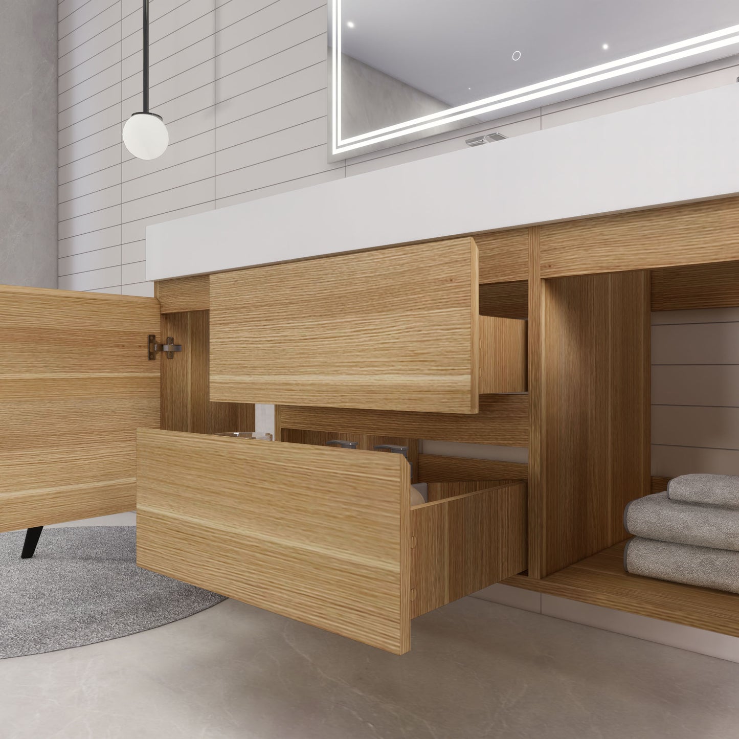 Monterey 60" White Oak Wall Mounted Vanity with Reinforced Acrylic Sink