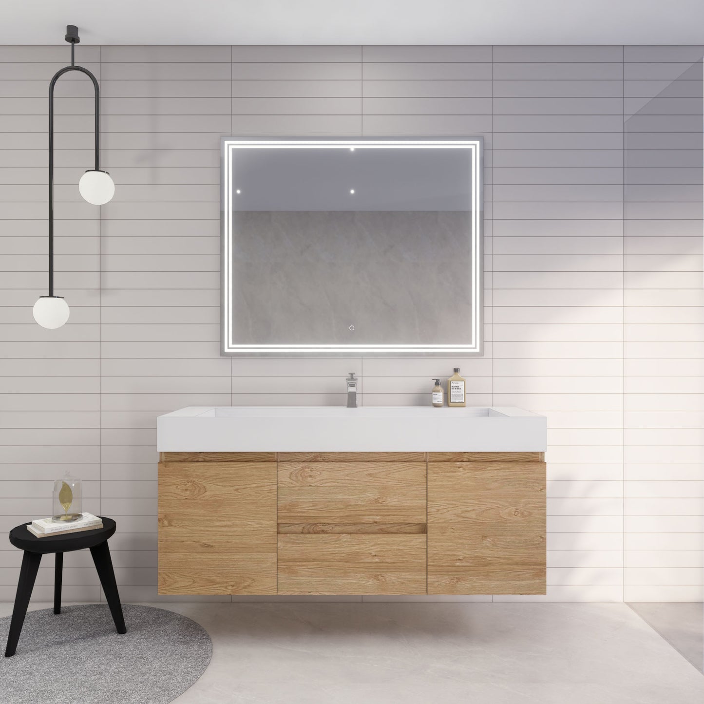 Monterey 60" New England Oak Wall Mounted Vanity with Reinforced Acrylic Sink