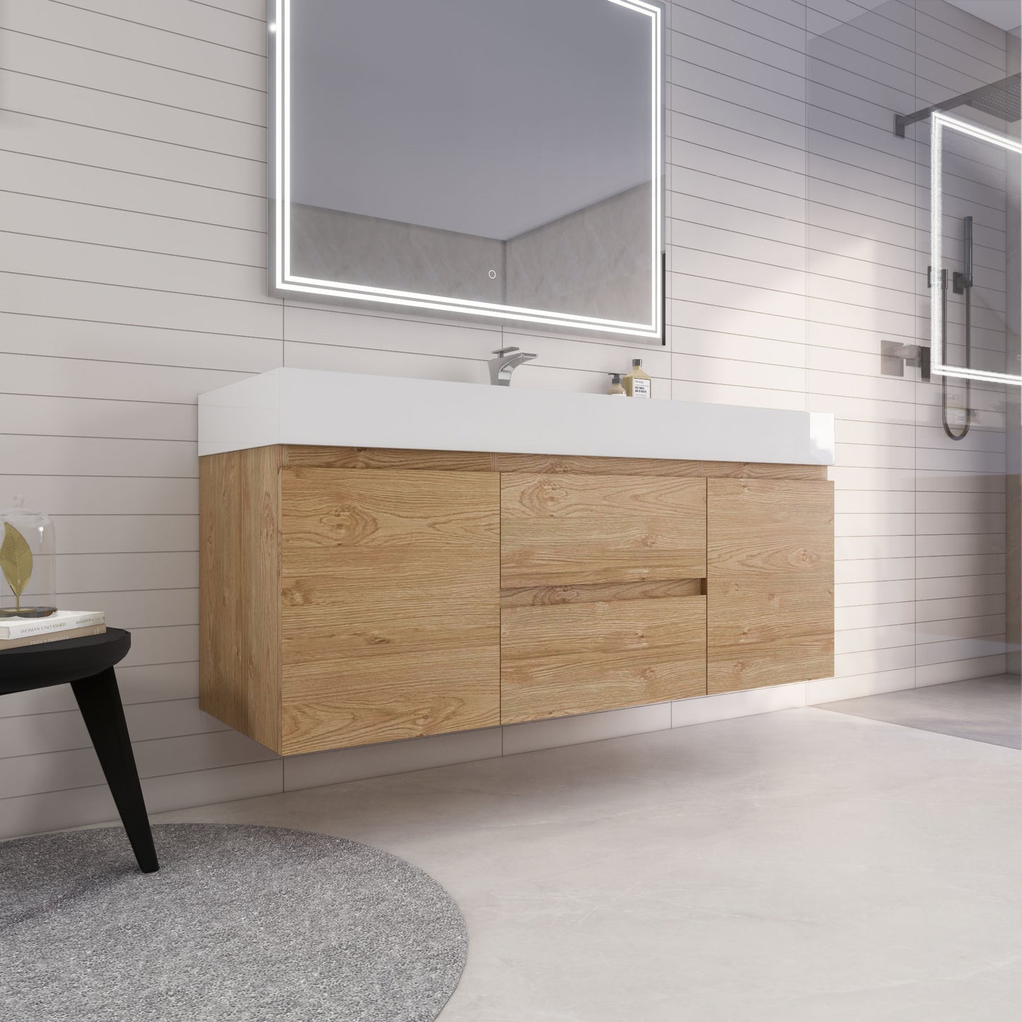 Monterey 60" New England Oak Wall Mounted Vanity with Reinforced Acrylic Sink