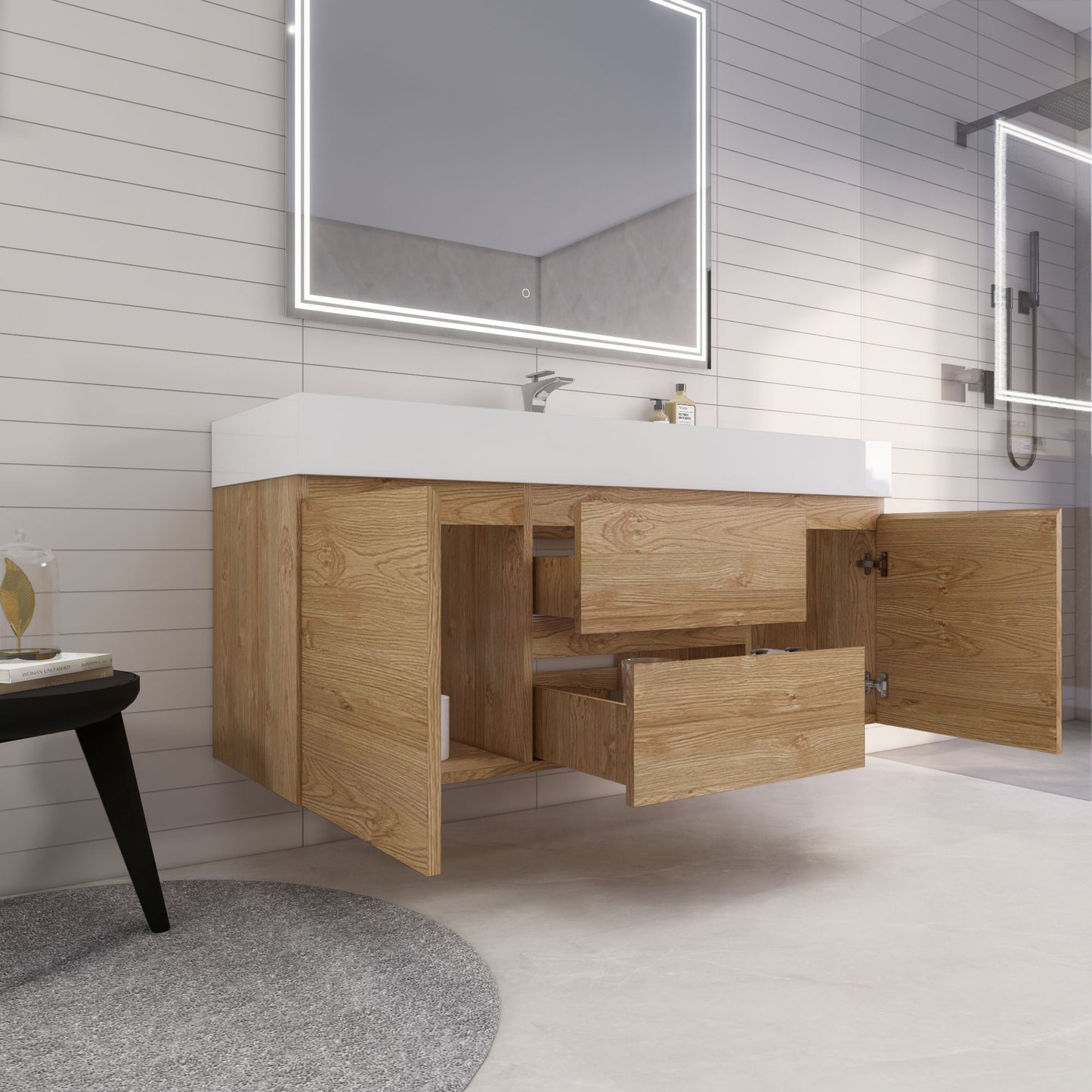 Monterey 60" New England Oak Wall Mounted Vanity with Reinforced Acrylic Sink