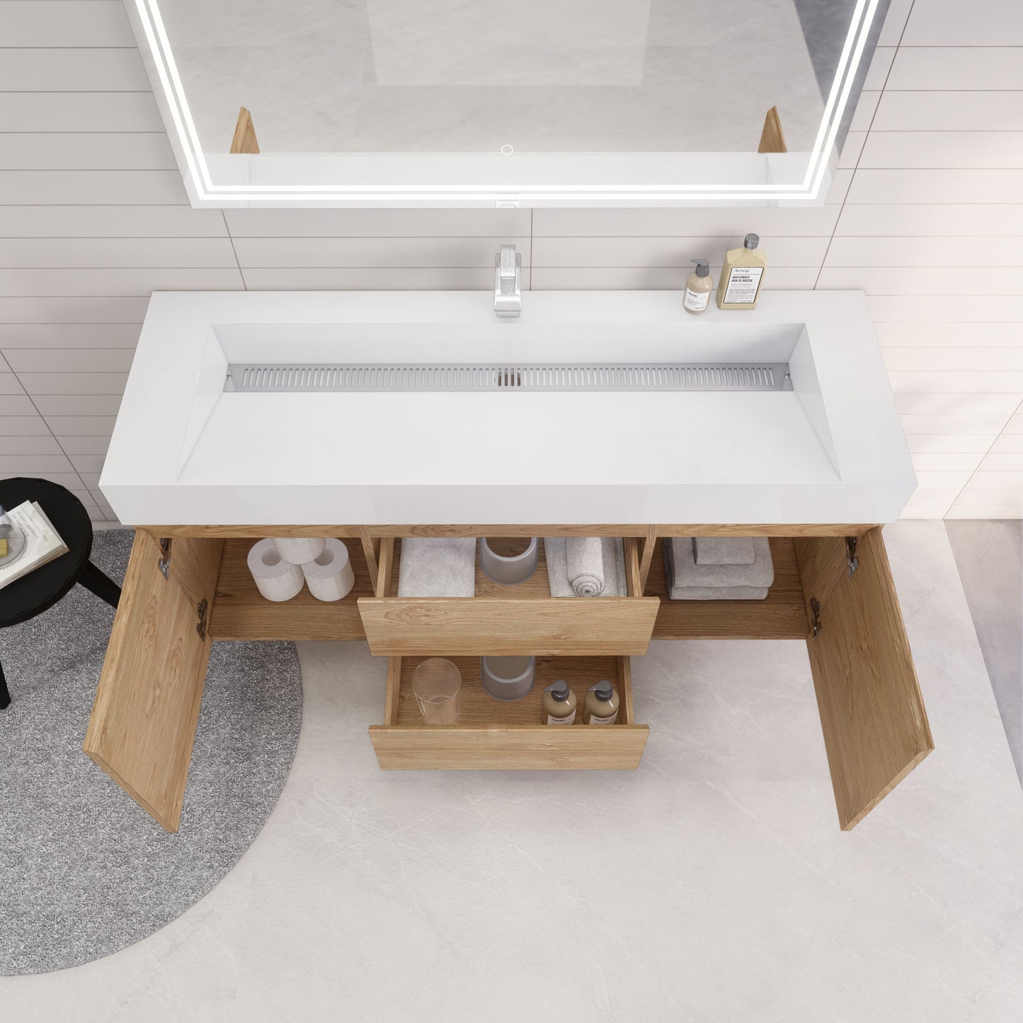 Monterey 60" New England Oak Wall Mounted Vanity with Reinforced Acrylic Sink