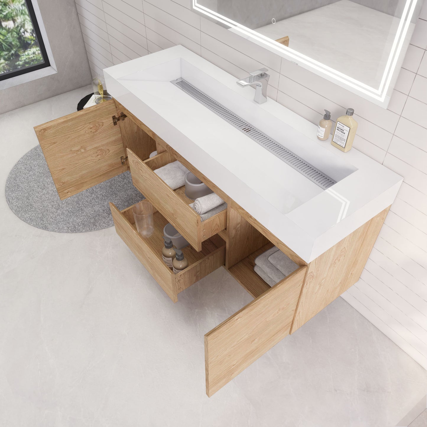 Monterey 60" New England Oak Wall Mounted Vanity with Reinforced Acrylic Sink