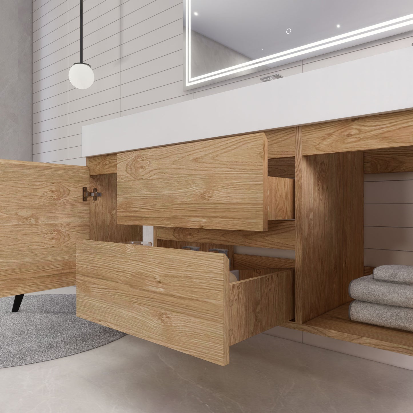Monterey 60" New England Oak Wall Mounted Vanity with Reinforced Acrylic Sink