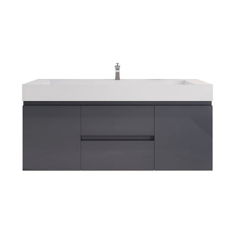 Monterey 60" Glossy Gray Wall Mounted Vanity with Reinforced Acrylic Sink