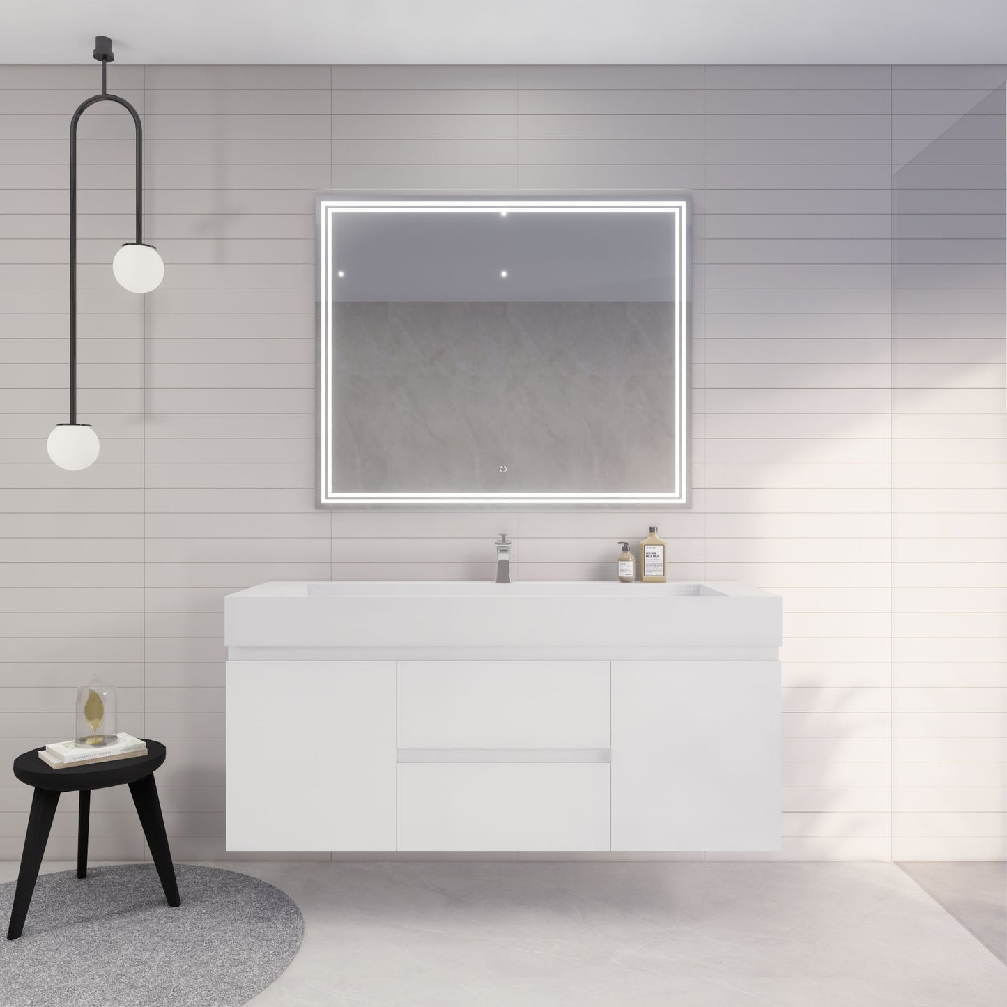 Monterey 60" Glossy White Wall Mounted Vanity with Reinforced Acrylic Sink