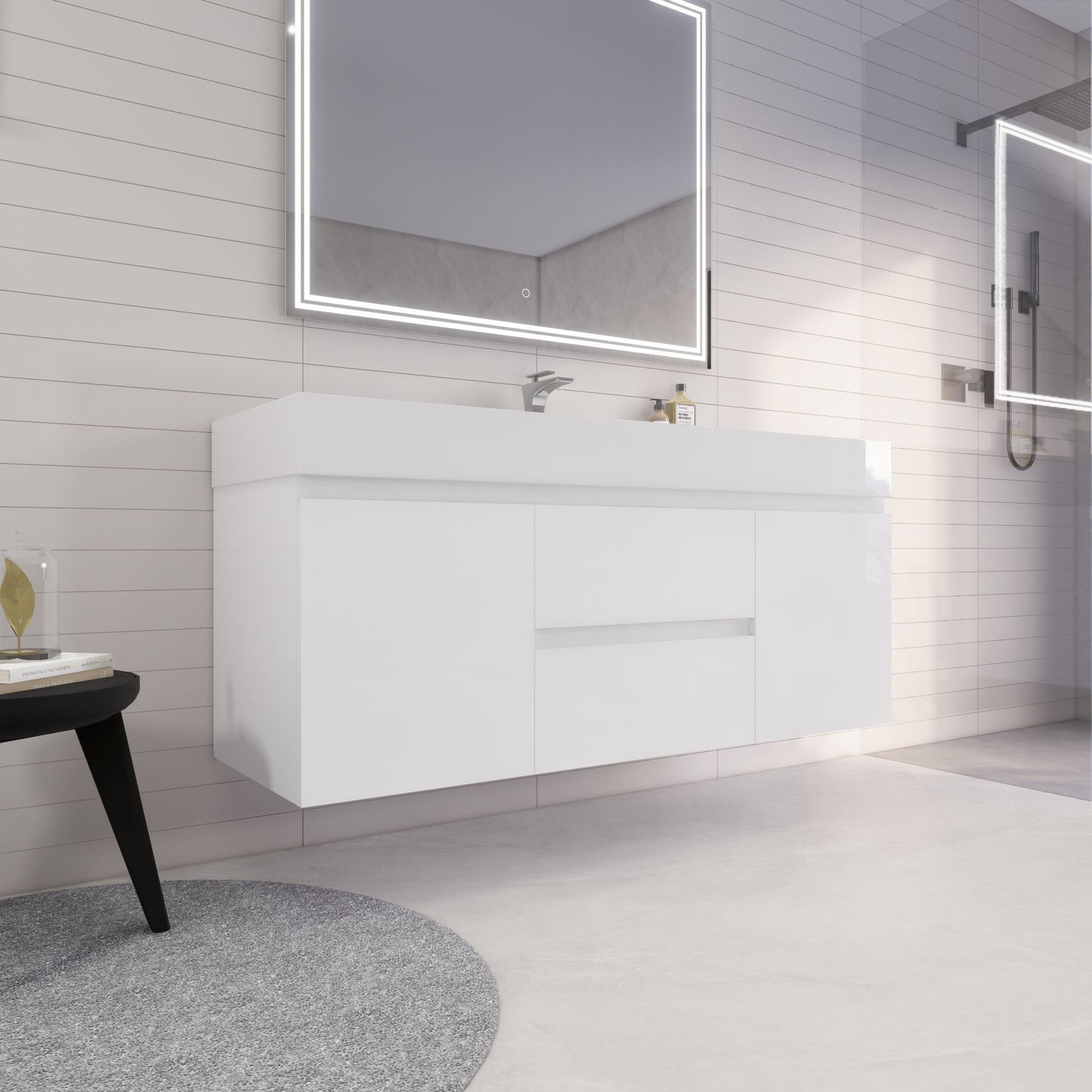 Monterey 60" Glossy White Wall Mounted Vanity with Reinforced Acrylic Sink