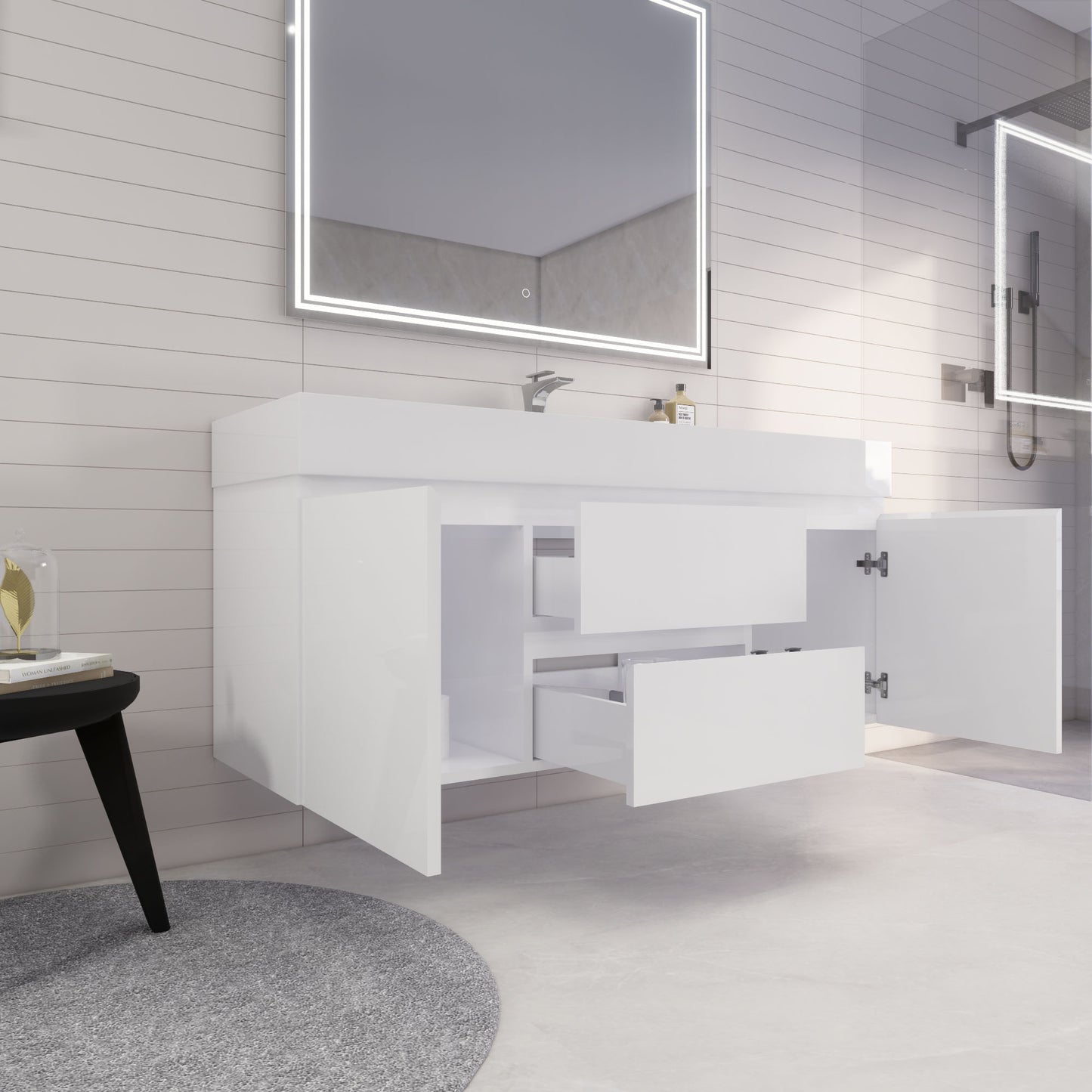 Monterey 60" Glossy White Wall Mounted Vanity with Reinforced Acrylic Sink