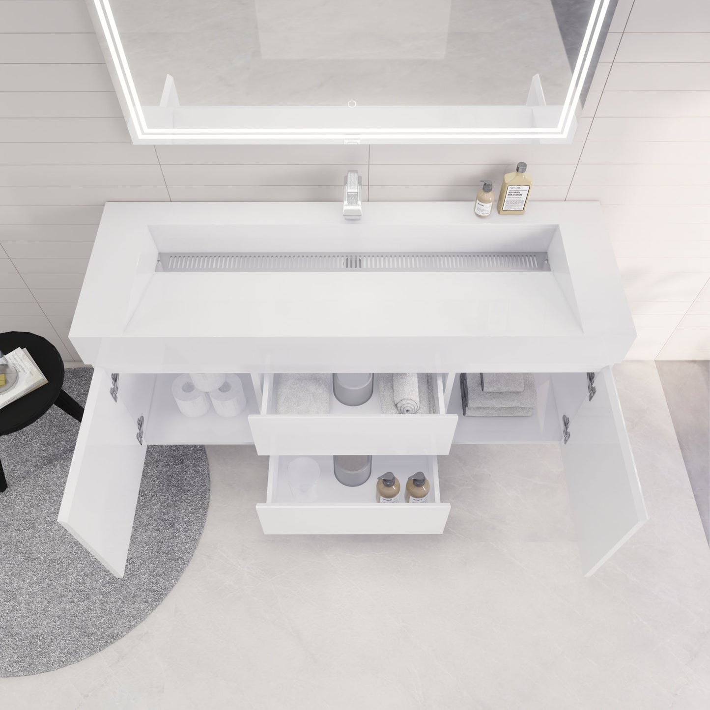 Monterey 60" Glossy White Wall Mounted Vanity with Reinforced Acrylic Sink