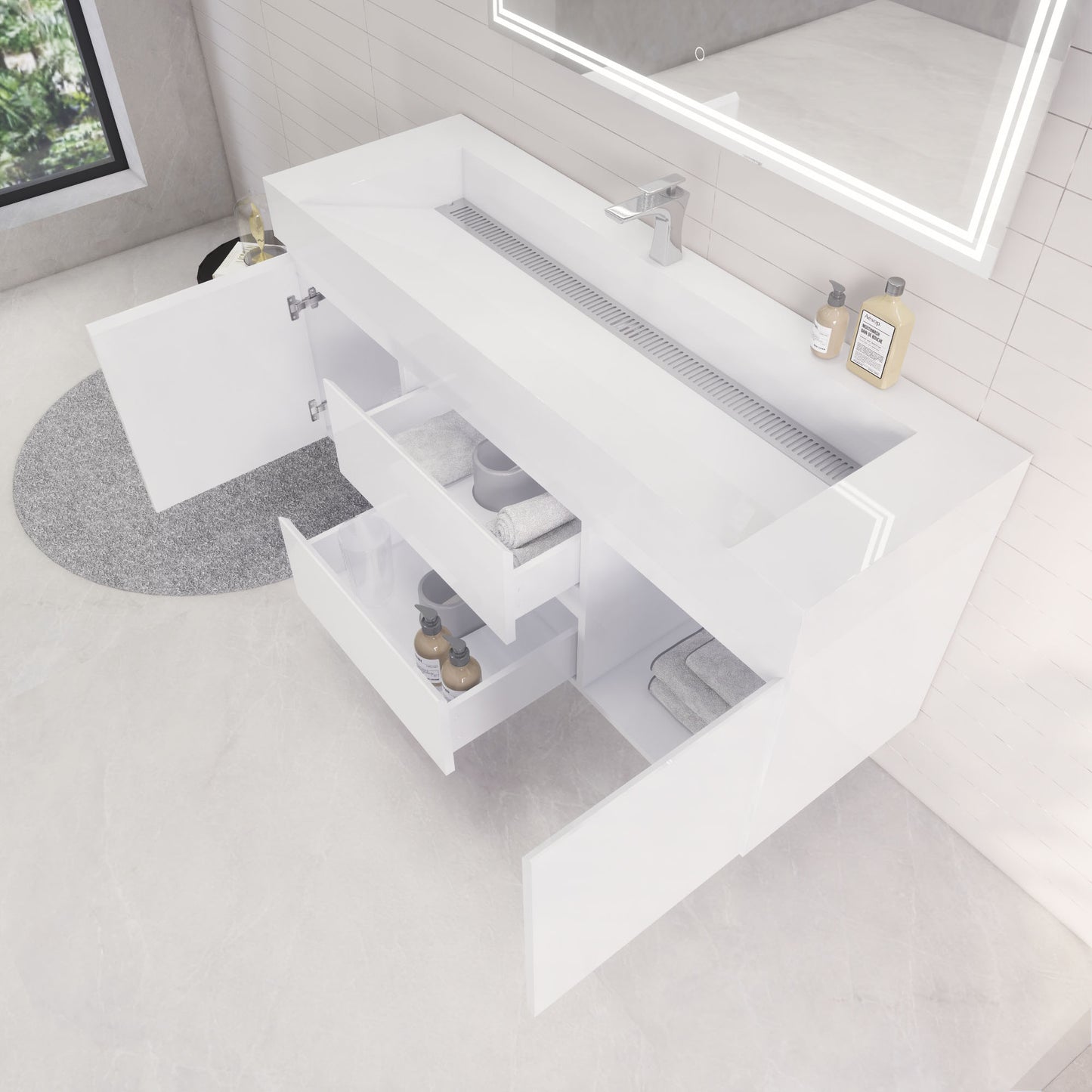 Monterey 60" Glossy White Wall Mounted Vanity with Reinforced Acrylic Sink